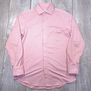 Mizzen+Main Dress Shirt Mens Small Pink Gingham Trim Fit Performance Stretch